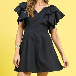 Umgee Double Ruffle Sleeve Fit and Flare Dress | Mini Formal Dress